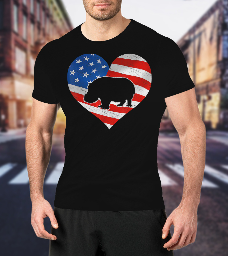 American Flag Hippo Heart T-Shirt