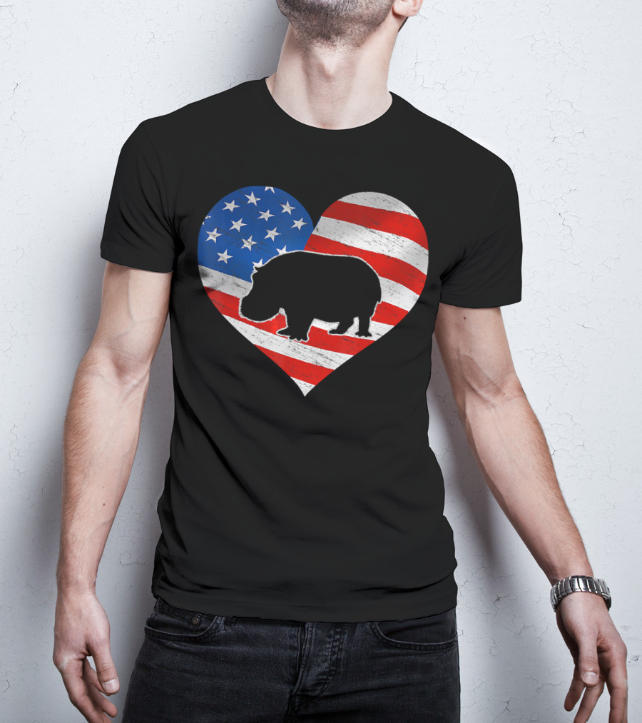 American Flag Hippo Heart T-Shirt