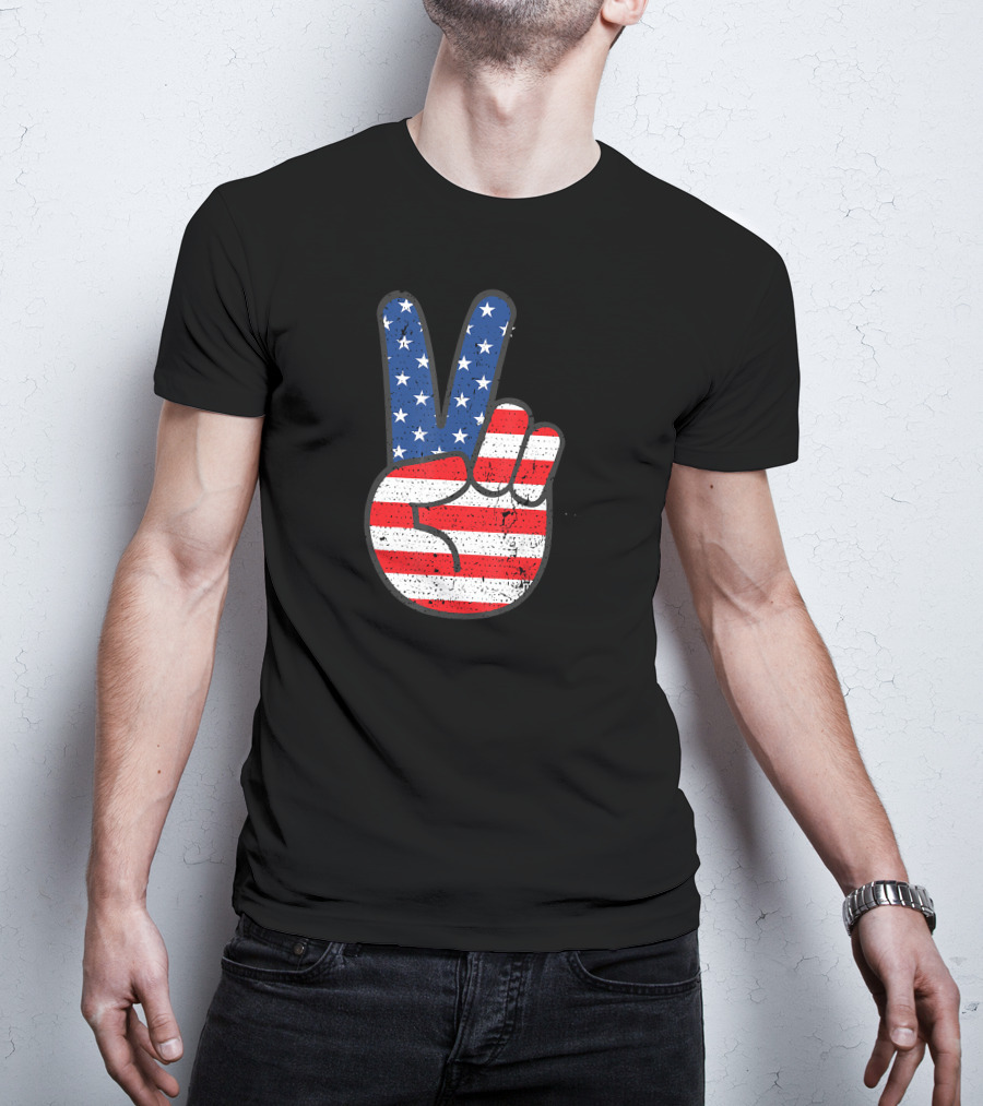 American Flag Peace Sign Hand Patriotic T-Shirt