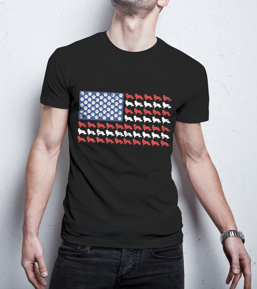 American Flag USA Rough Collie Paw Prints T-Shirt
