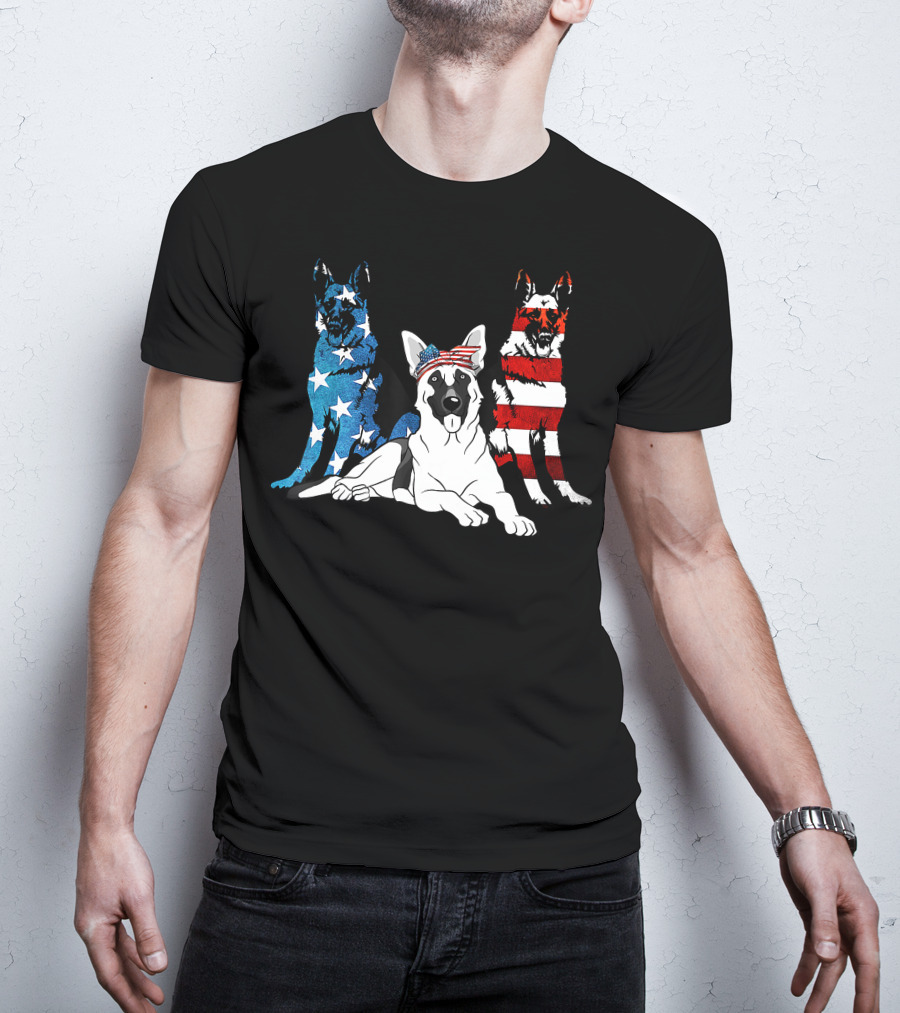American German Shepherd US Stars And Stripes Trio T-Shirt