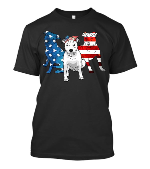 American Pitbull Trio With US Flag T-Shirt