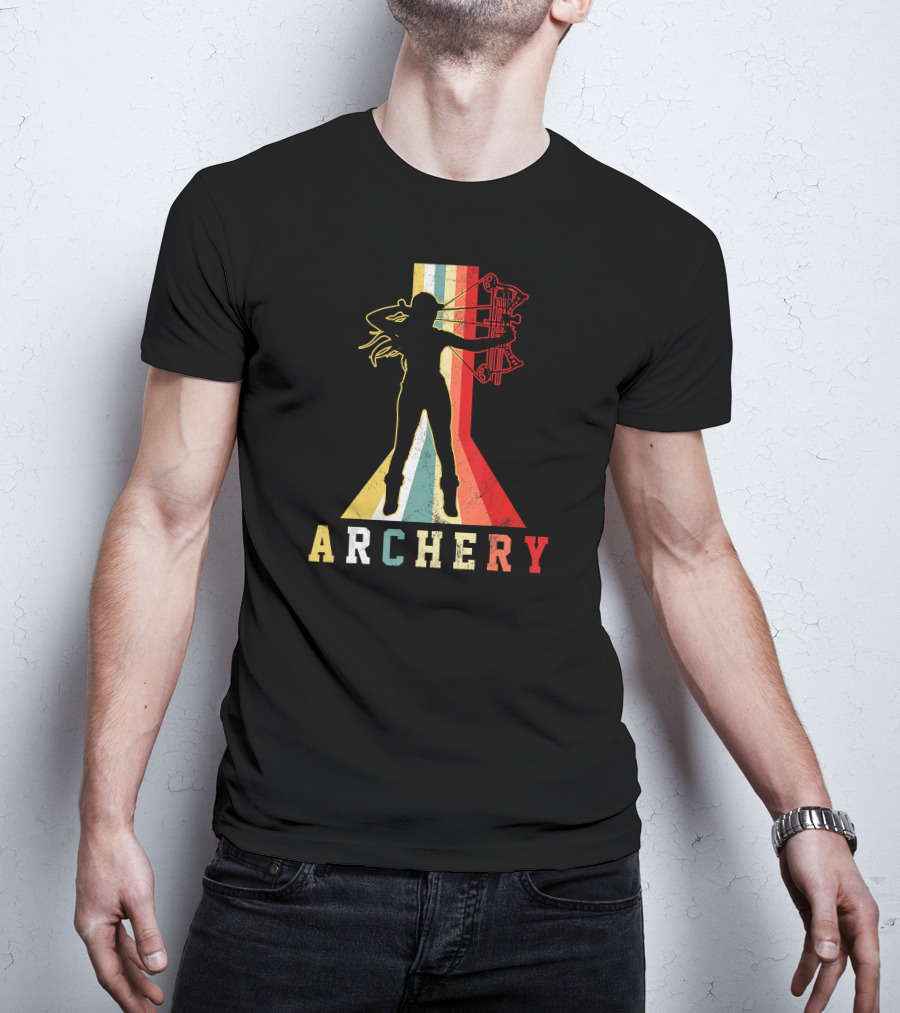 Archery Girl Silhouette With Bow Retro ABow Hunting T-Shirt