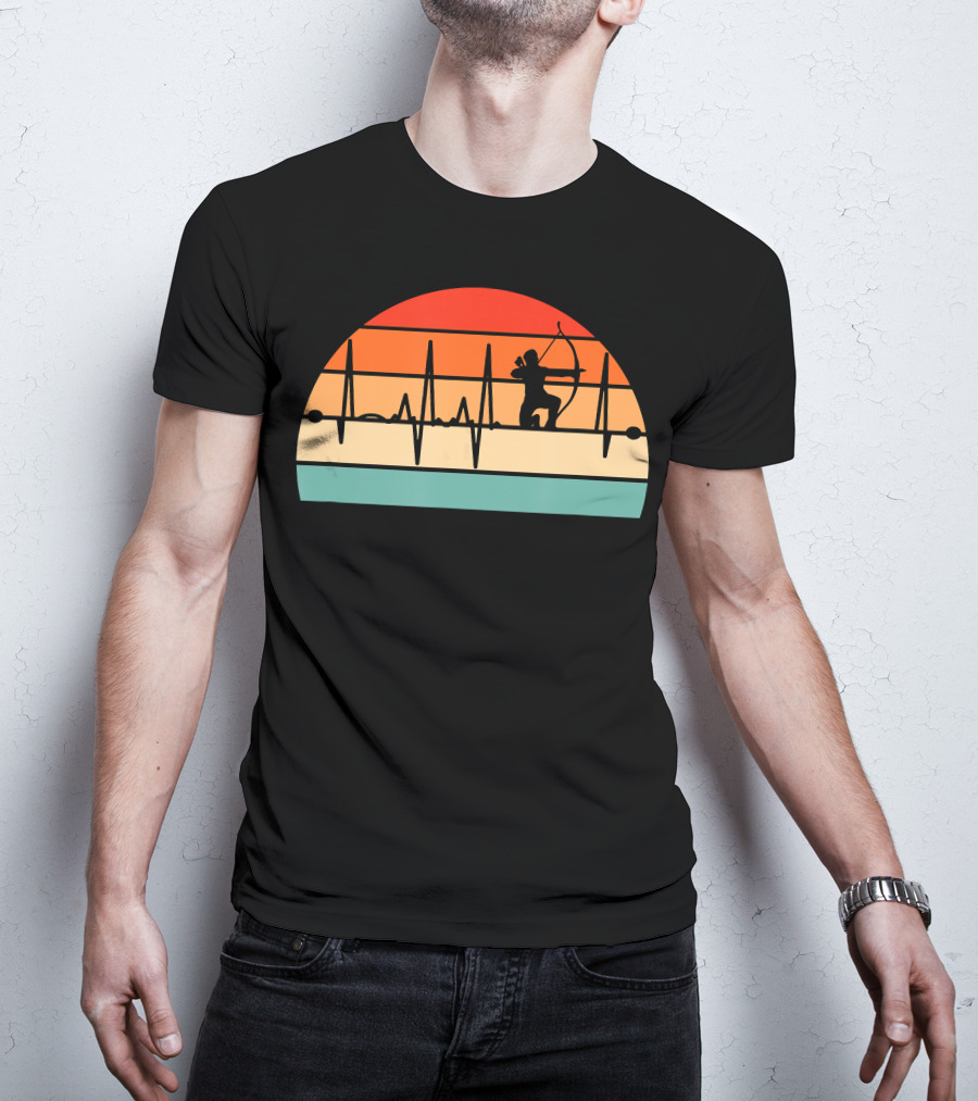 Archery Heartbeat Sunset Kneeling Archer T-Shirt