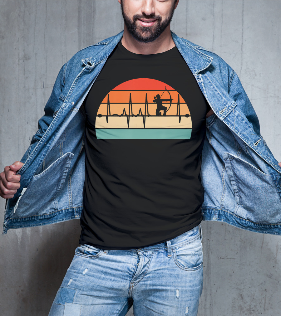 Archery Heartbeat Sunset Kneeling Archer T-Shirt
