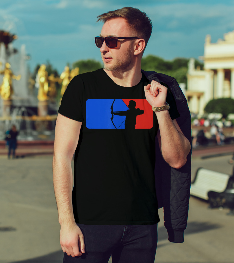 Archery Fans Lovers Bow Arrow Silhouette Red Blue T-Shirt