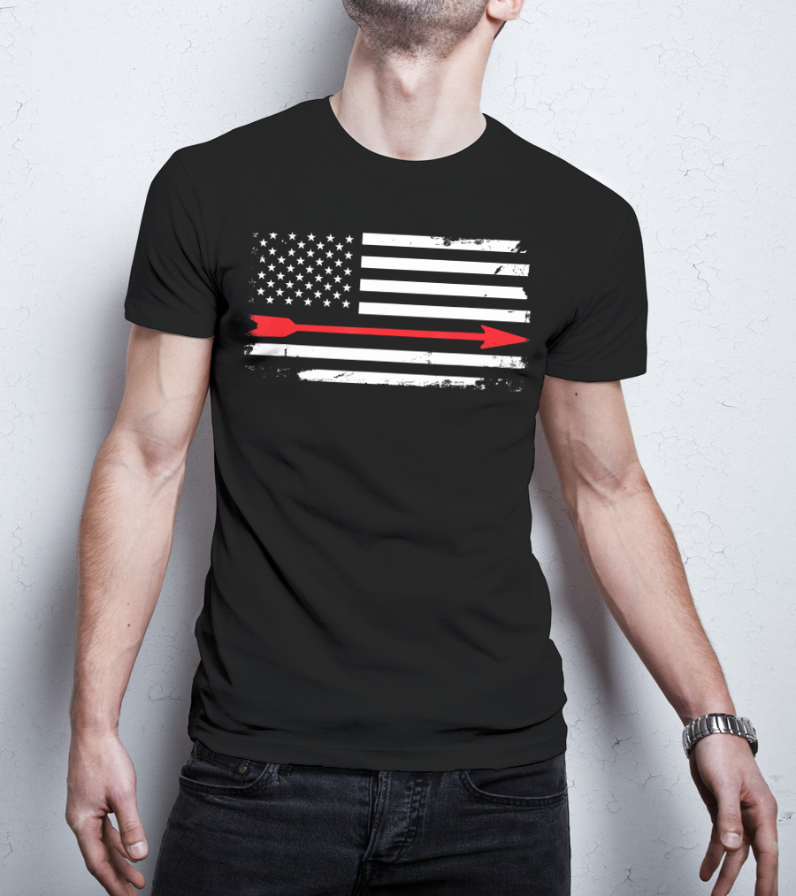 Vintage American Flag With Red Arrow Archery T-Shirt