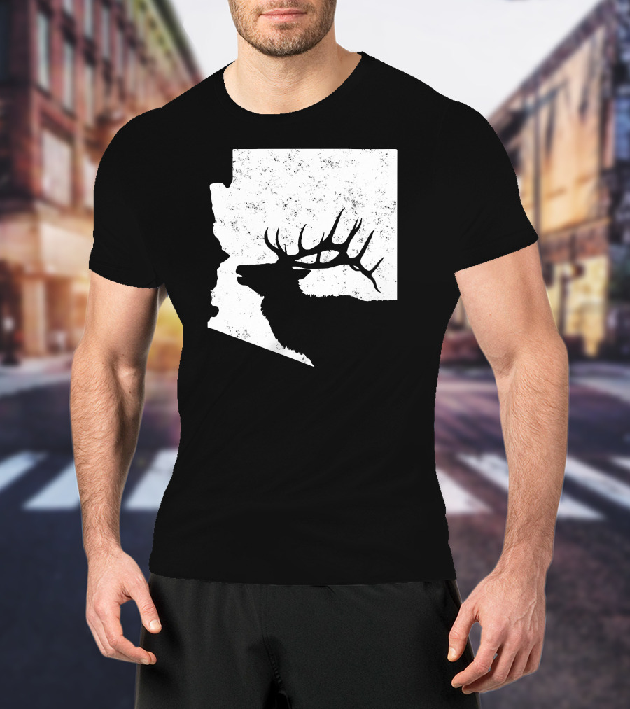 Arizona Elk Silhouette In Bull Hunting Motif T-Shirt