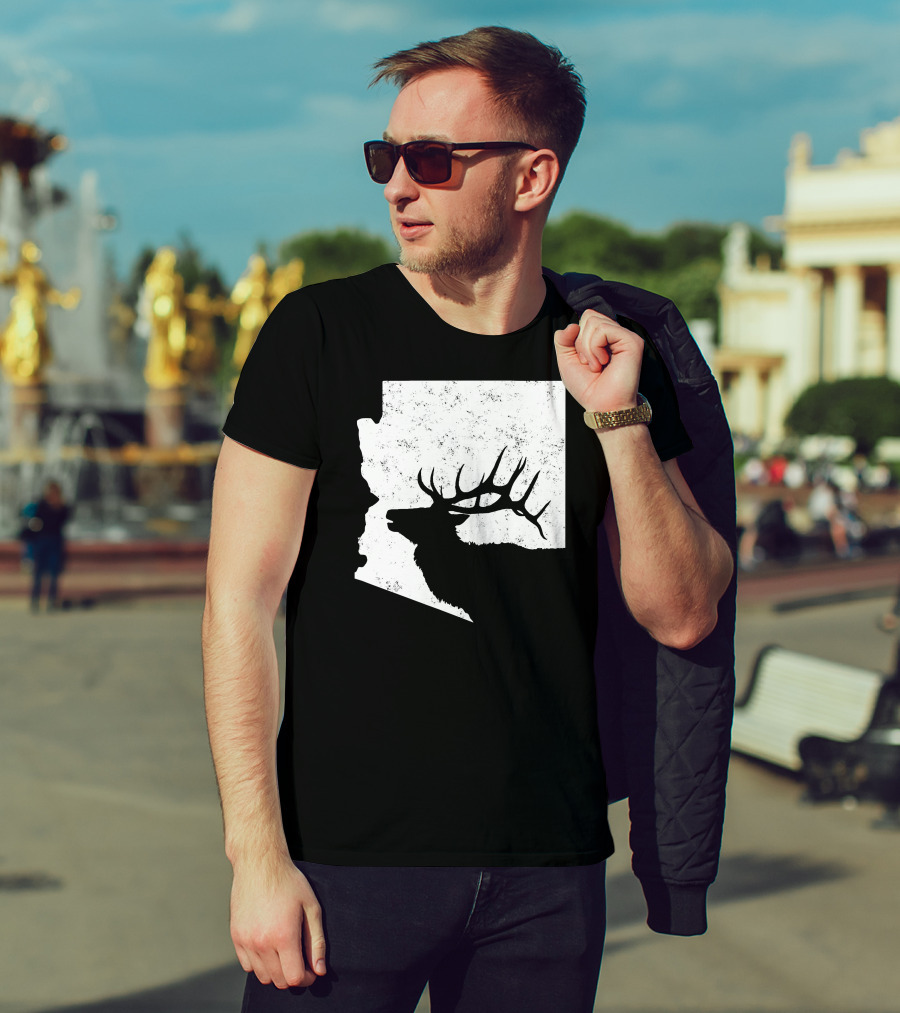 Arizona Elk Silhouette In Bull Hunting Motif T-Shirt