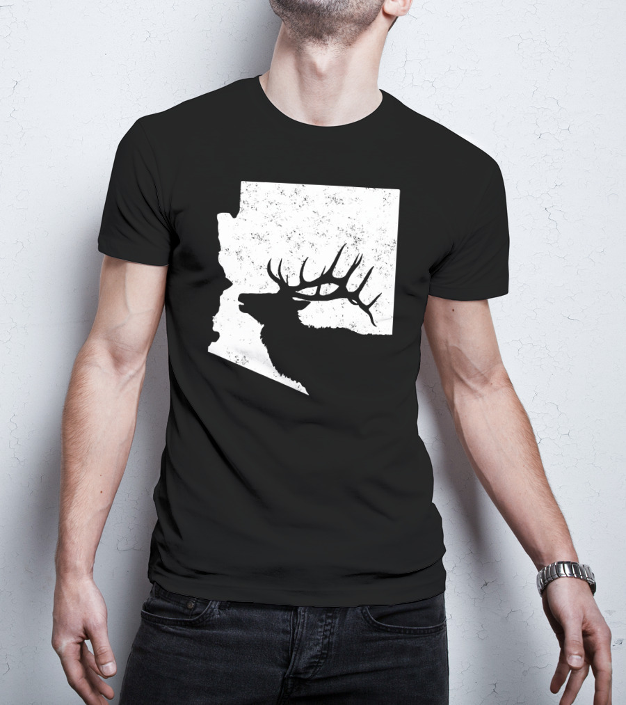 Arizona Elk Silhouette In Bull Hunting Motif T-Shirt