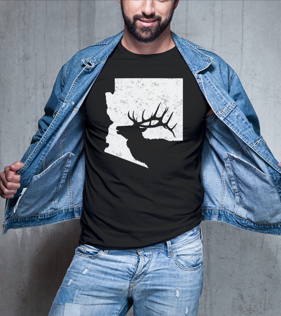 Arizona Elk Silhouette In Bull Hunting Motif T-Shirt