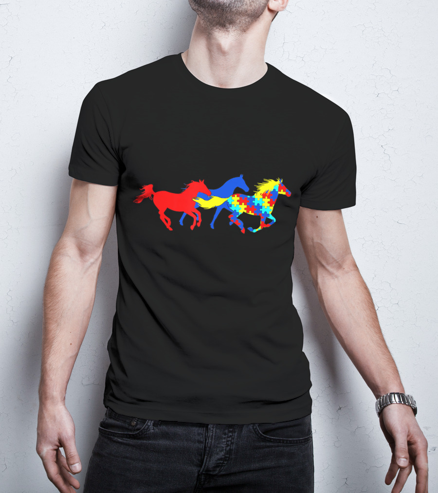 Autism Awareness Running Horses Puzzle T-Shirt