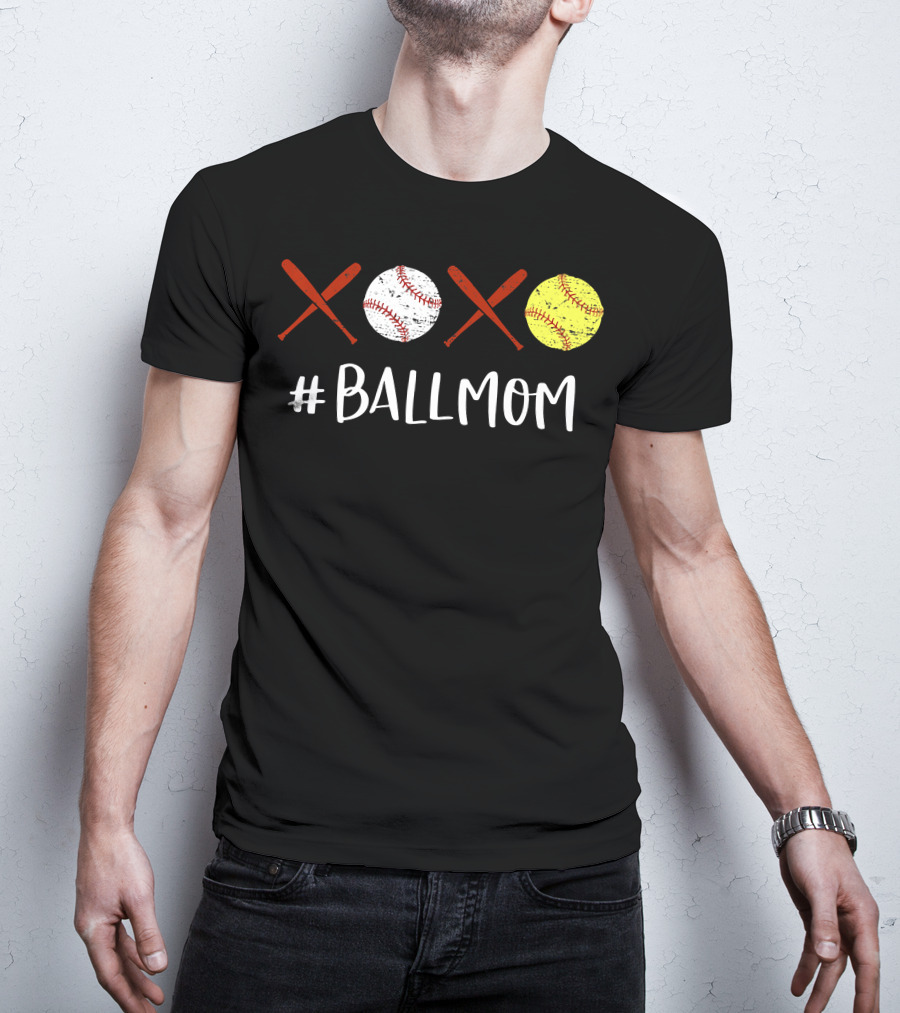 Ball Mom Baseball Softball XOXO T-Shirt