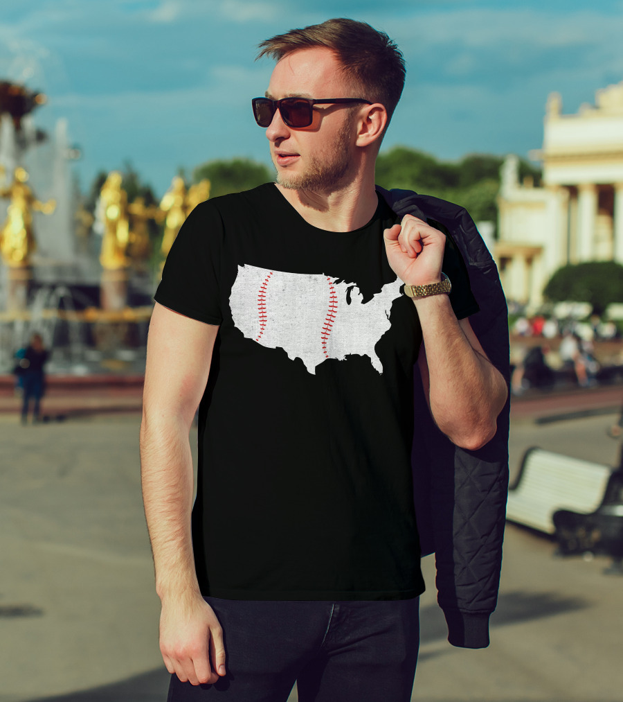 Baseball America's Pastime USA Map Stitching T-Shirt