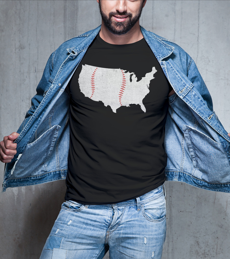 Baseball America's Pastime USA Map Stitching T-Shirt