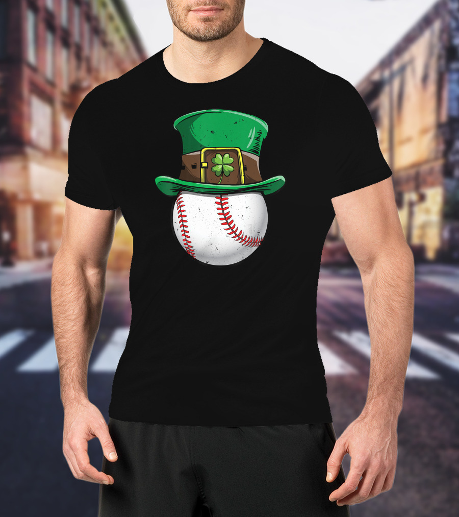 Leprechaun Hat Baseball With Shamrock Stitching T-Shirt