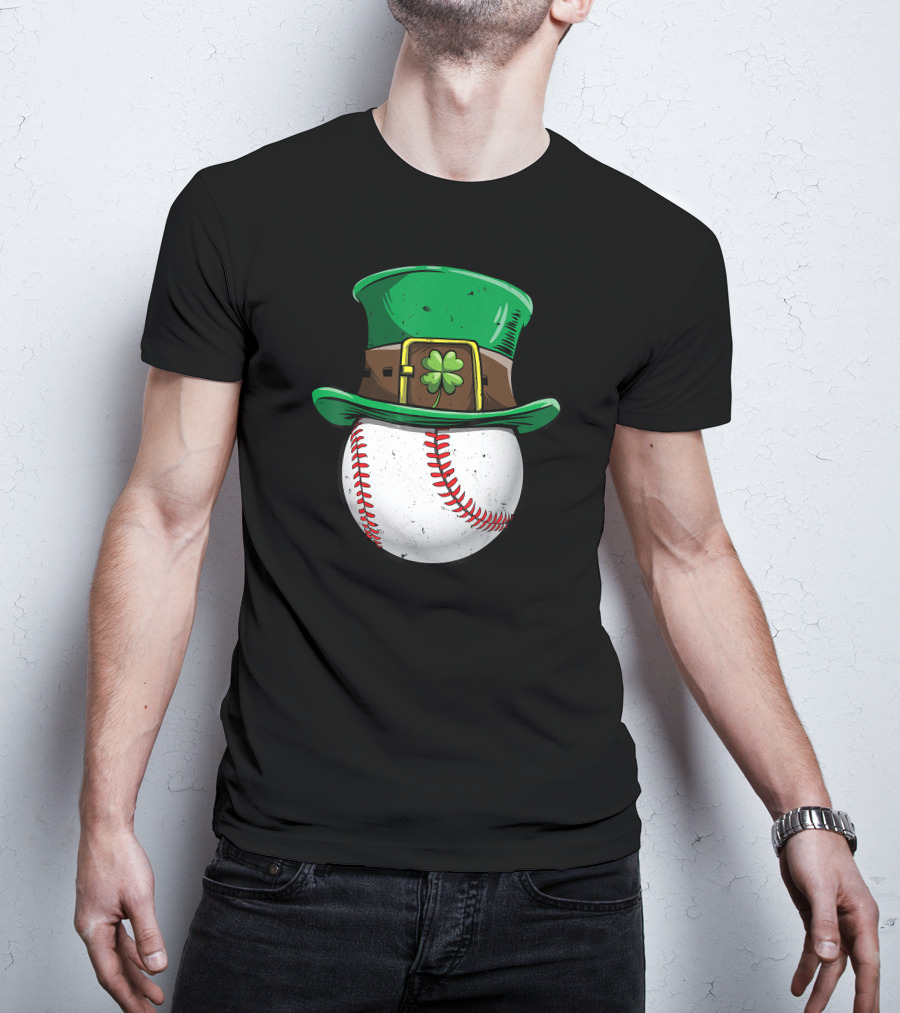 Leprechaun Hat Baseball With Shamrock Stitching T-Shirt