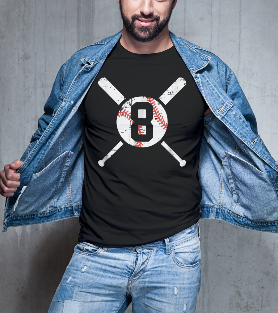 Baseball Number 8 Eight Distressed Crossed Bats T-Shirt