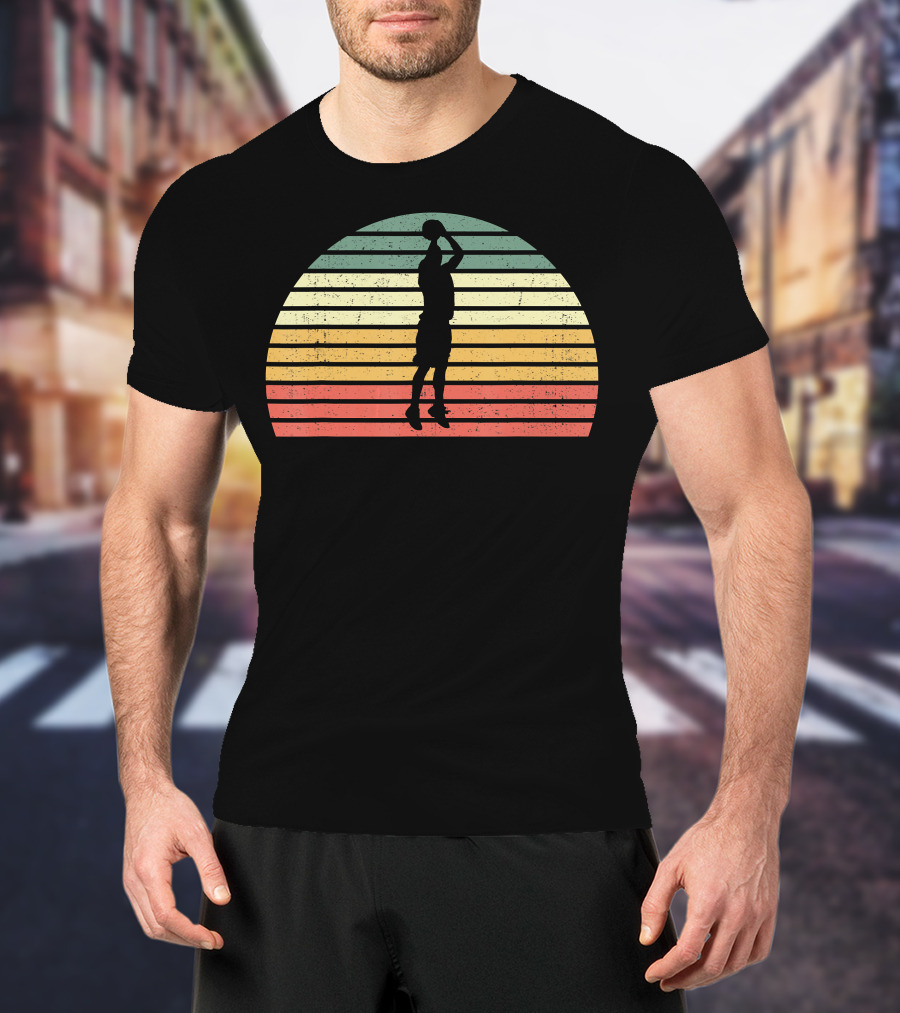 Retro Sunset Basketball Jumpshot 3 Pointer T-Shirt