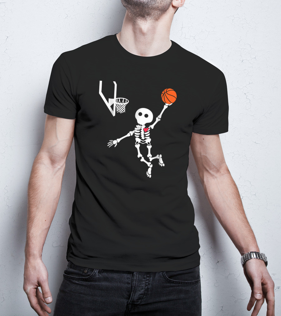 Basketball Skeleton Slam Dunk With Heart T-Shirt
