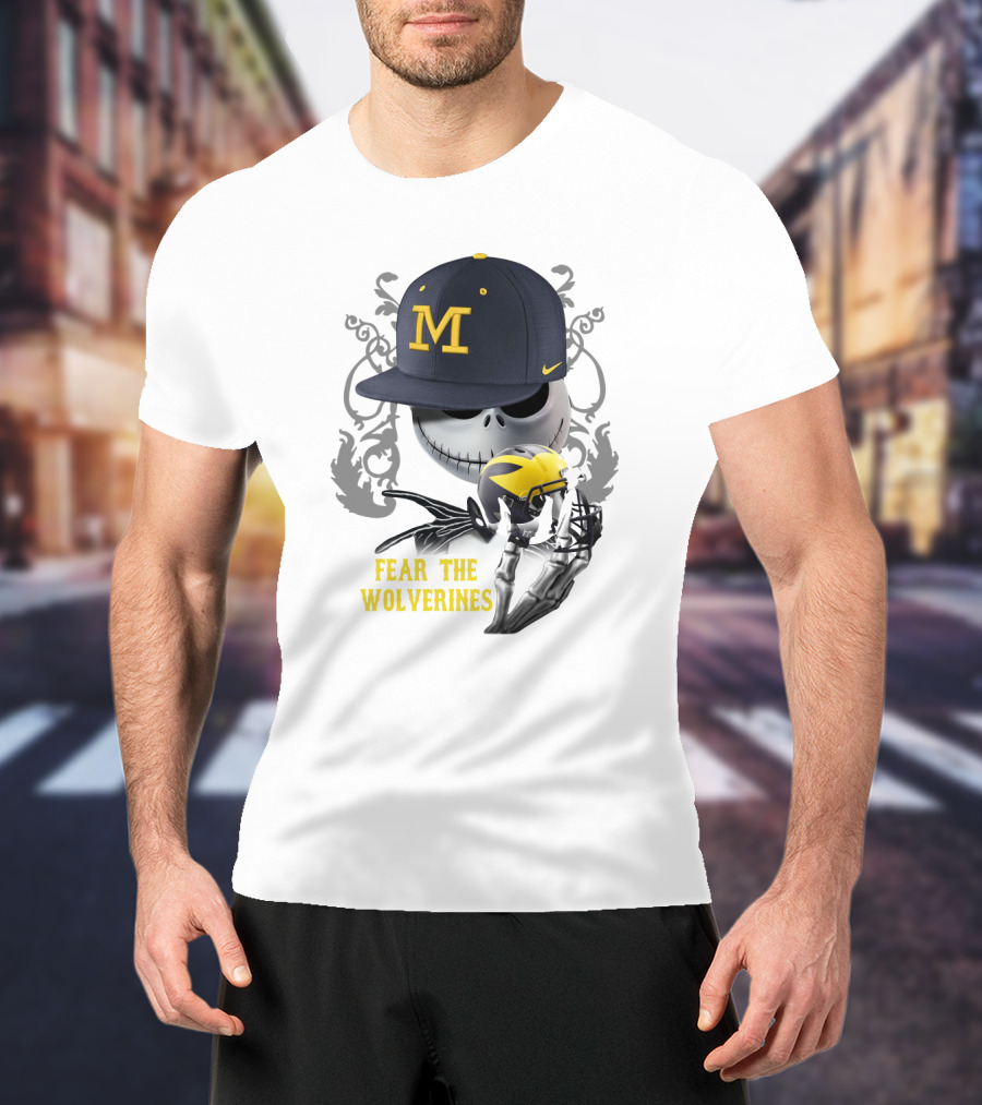 Fear The Wolverines Skellington M Hat Football Helmet T-Shirt