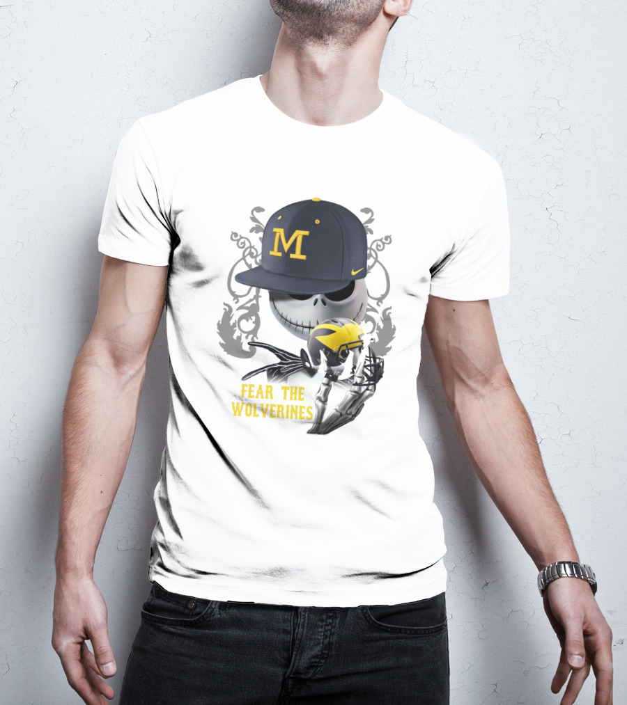 Fear The Wolverines Skellington M Hat Football Helmet T-Shirt