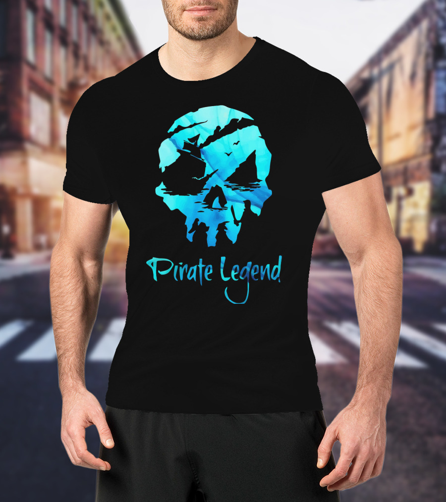 Pirate Legend Skull With Blue Ocean T-Shirt