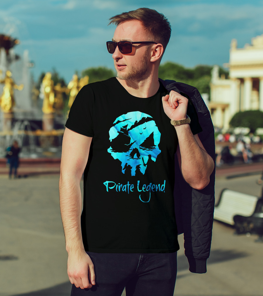 Pirate Legend Skull With Blue Ocean T-Shirt