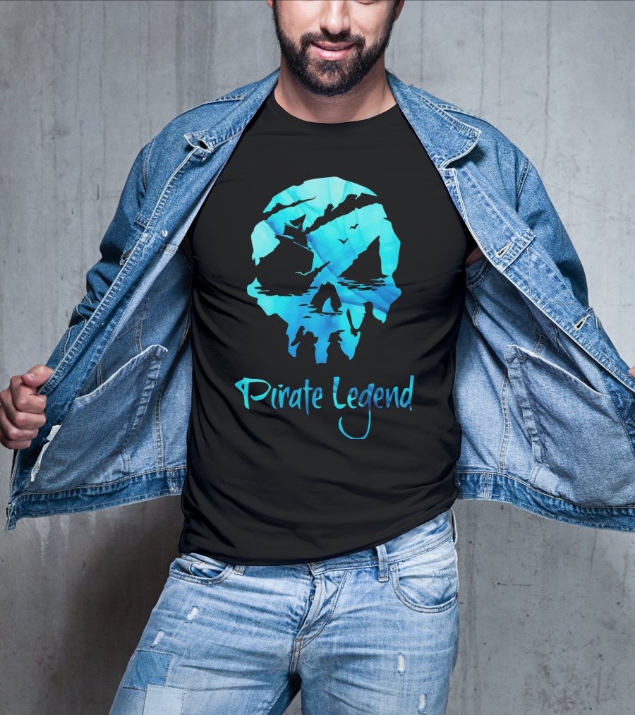 Pirate Legend Skull With Blue Ocean T-Shirt