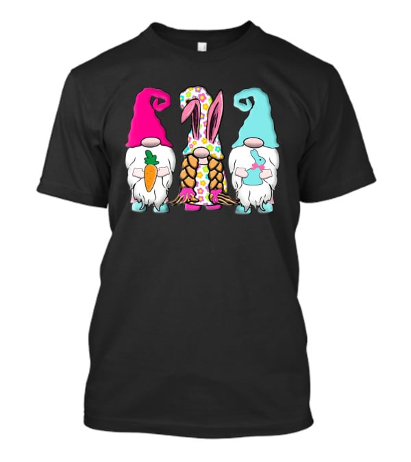 3 Easter Gnomes Pastel Spring Bunny Ears Rabbit Carrot Floral T-Shirt
