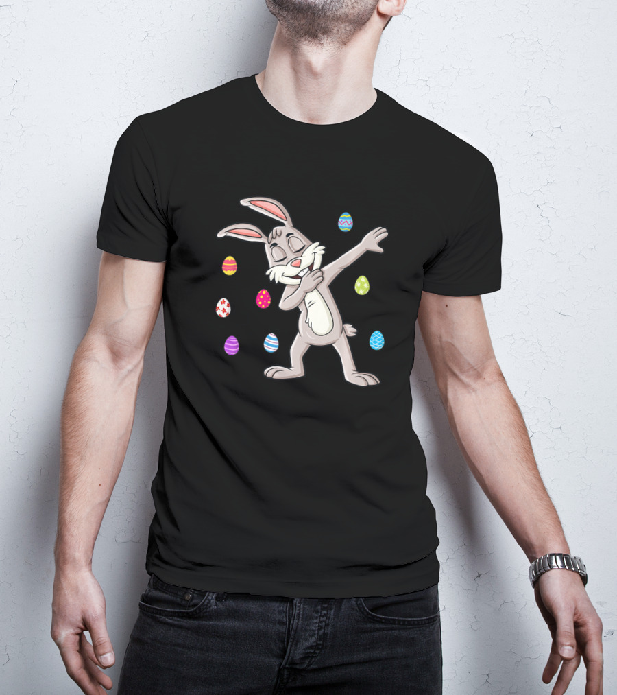 Easter Day Dabbing Rabbit With Colorful Eggs Dab T-Shirt