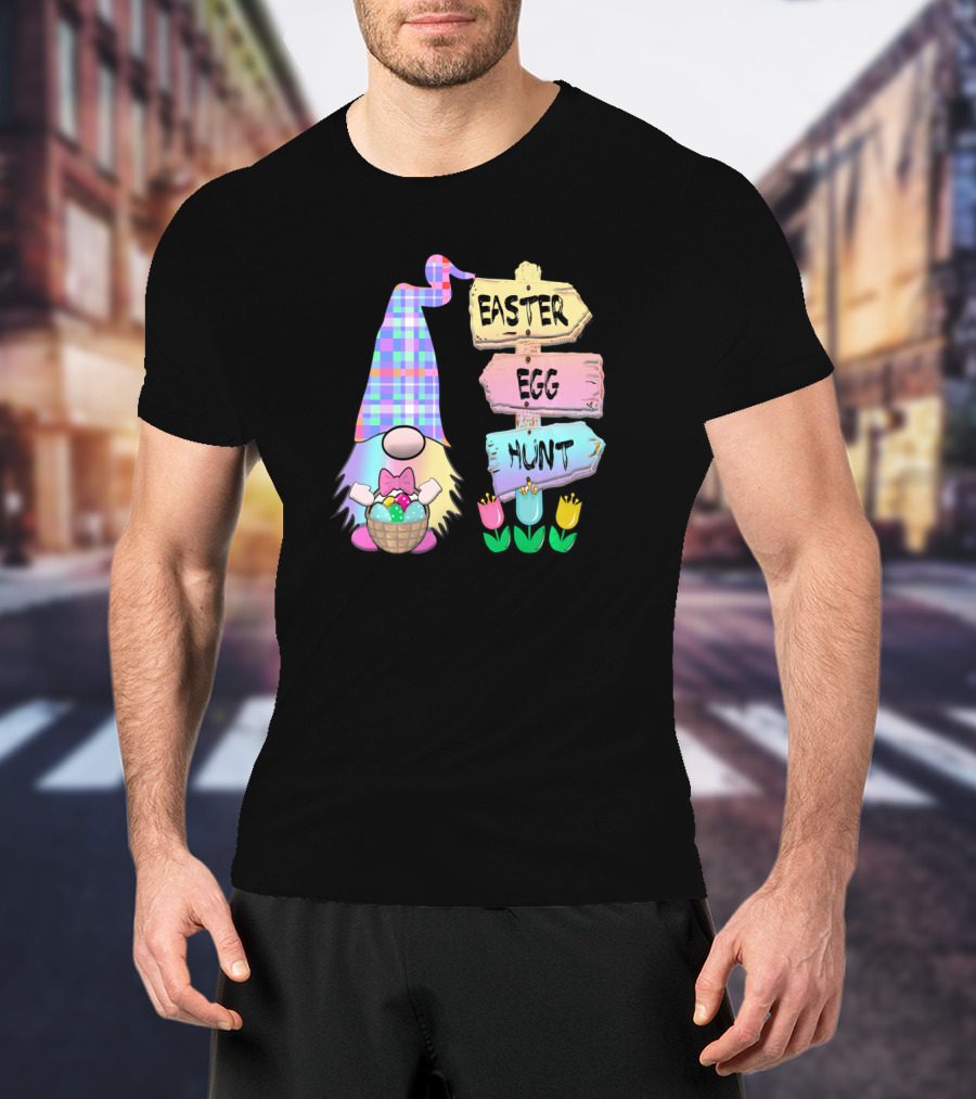 Easter Egg Hunt Gnome Pastel Spring Gingham T-Shirt