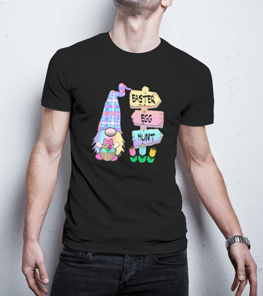 Easter Egg Hunt Gnome Pastel Spring Gingham T-Shirt