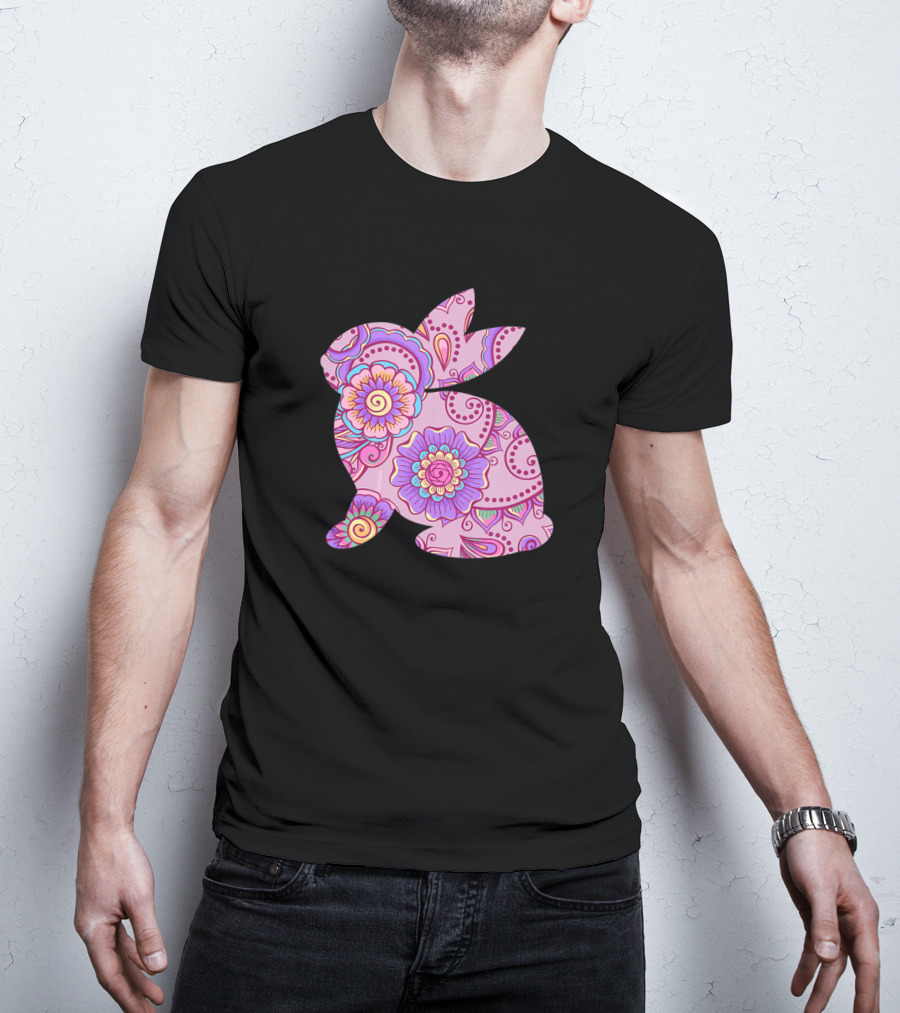Easter Women Pastel Bunny With Floral T-Shirt
