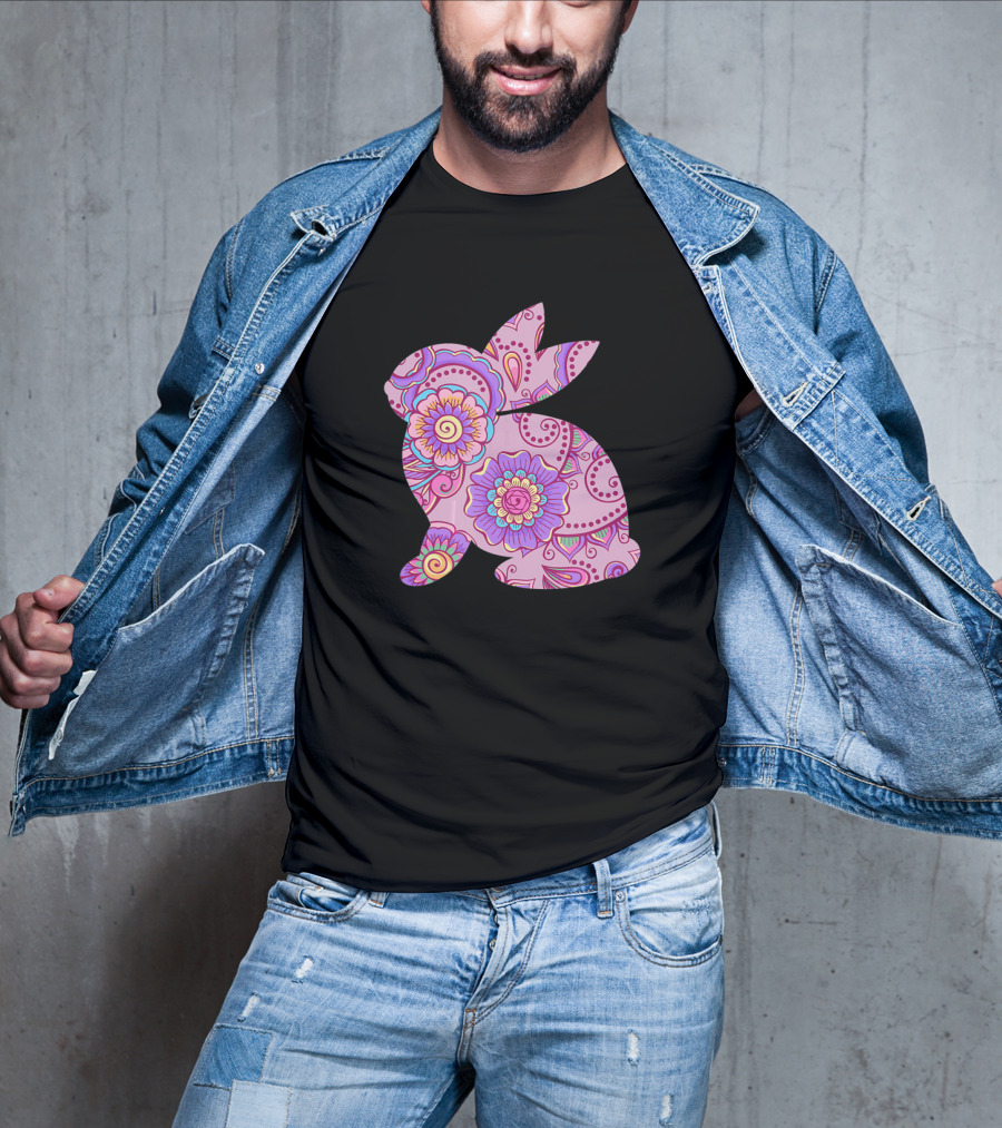 Easter Women Pastel Bunny With Floral T-Shirt