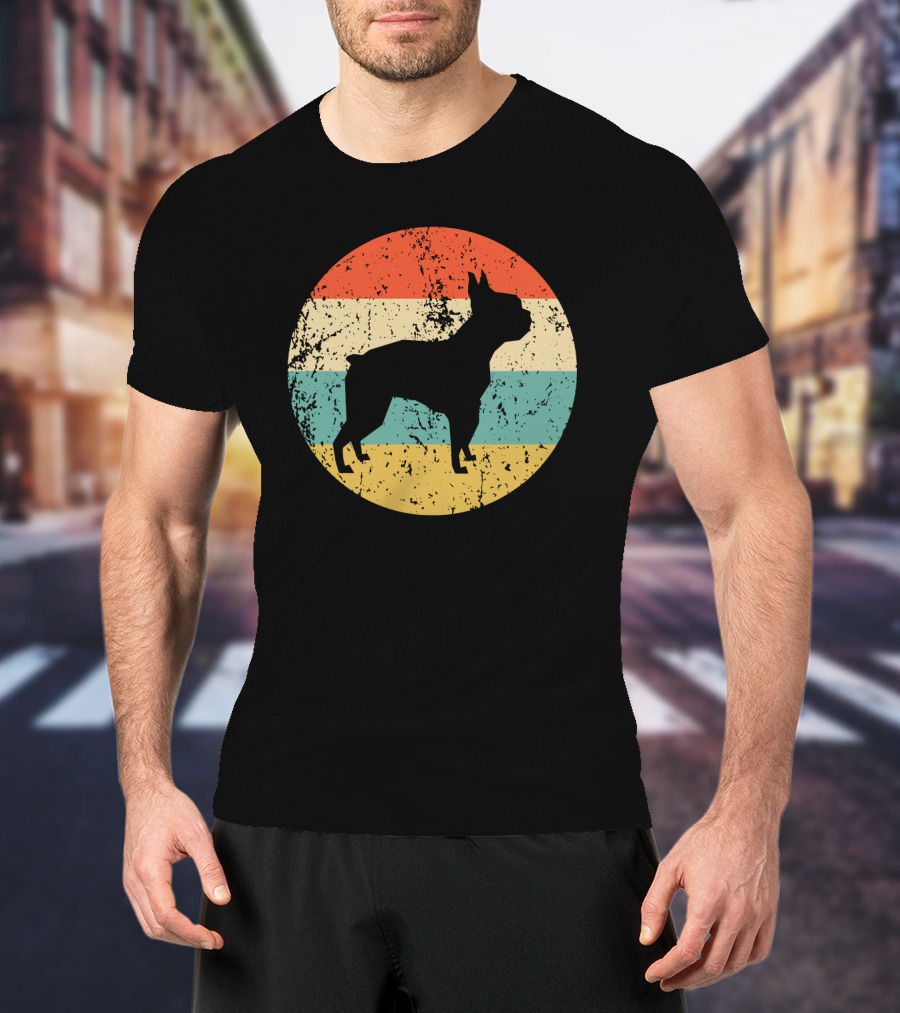 Boston Terrier Retro Vintage Dog Silhouette Sunset T-Shirt