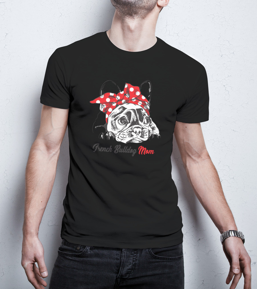French Bulldog Mom With Red Polka Dot Bandana T-Shirt