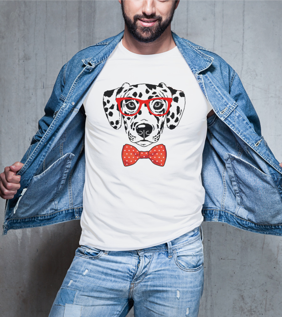 Hipster Dalmatian Dog With Red Glasses And Bow Tie T-Shirt