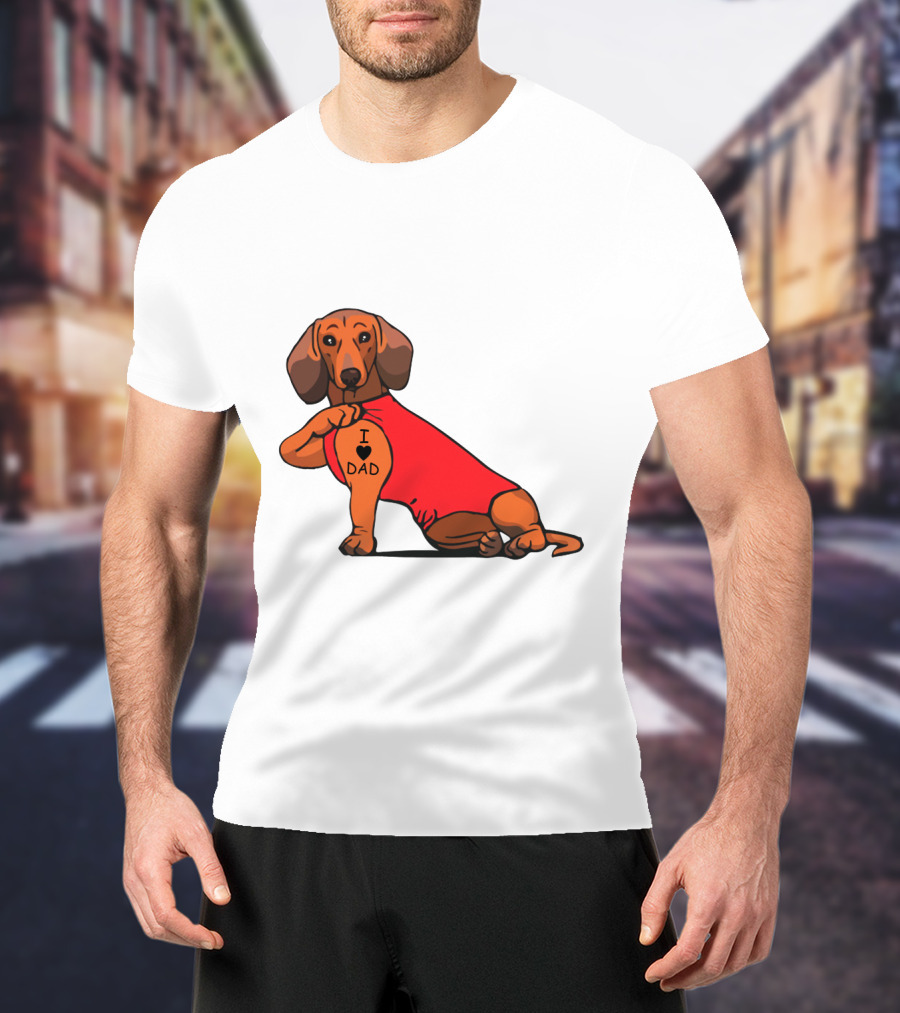Dachshund I Love Dad Tattoo Red T-Shirt