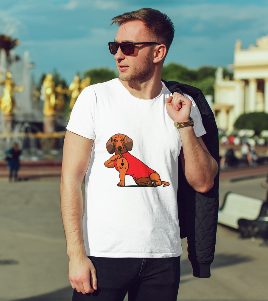 Dachshund I Love Dad Tattoo Red T-Shirt