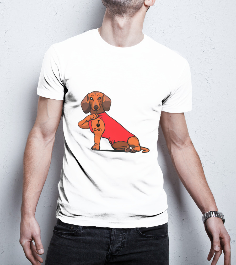 Dachshund I Love Dad Tattoo Red T-Shirt