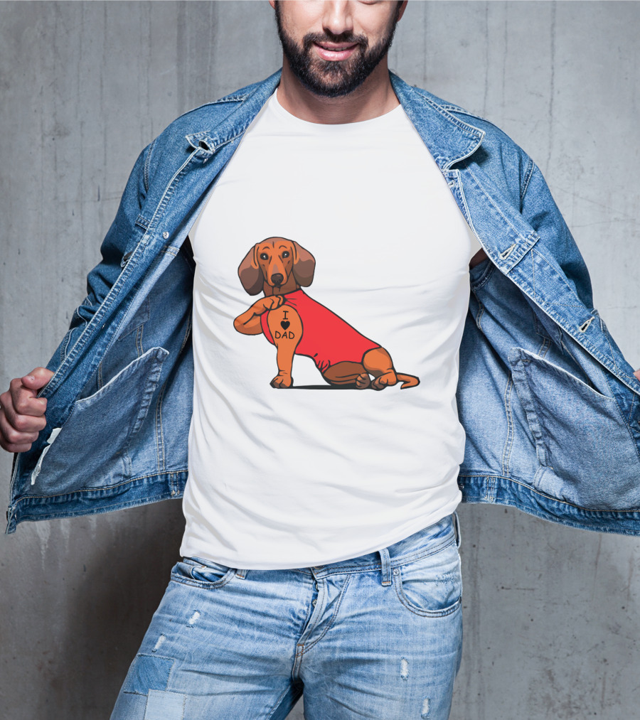 Dachshund I Love Dad Tattoo Red T-Shirt