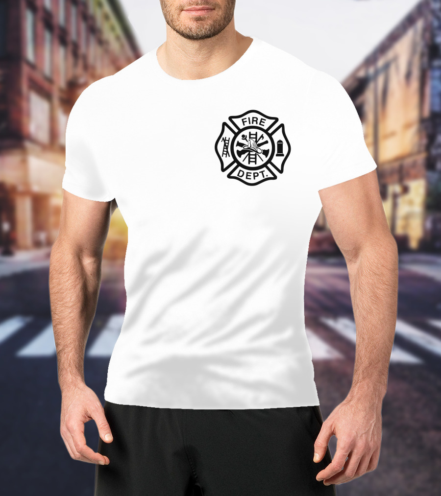 Firefighter Red Thin Line Fire Dept Maltese Cross Emblem T-Shirt
