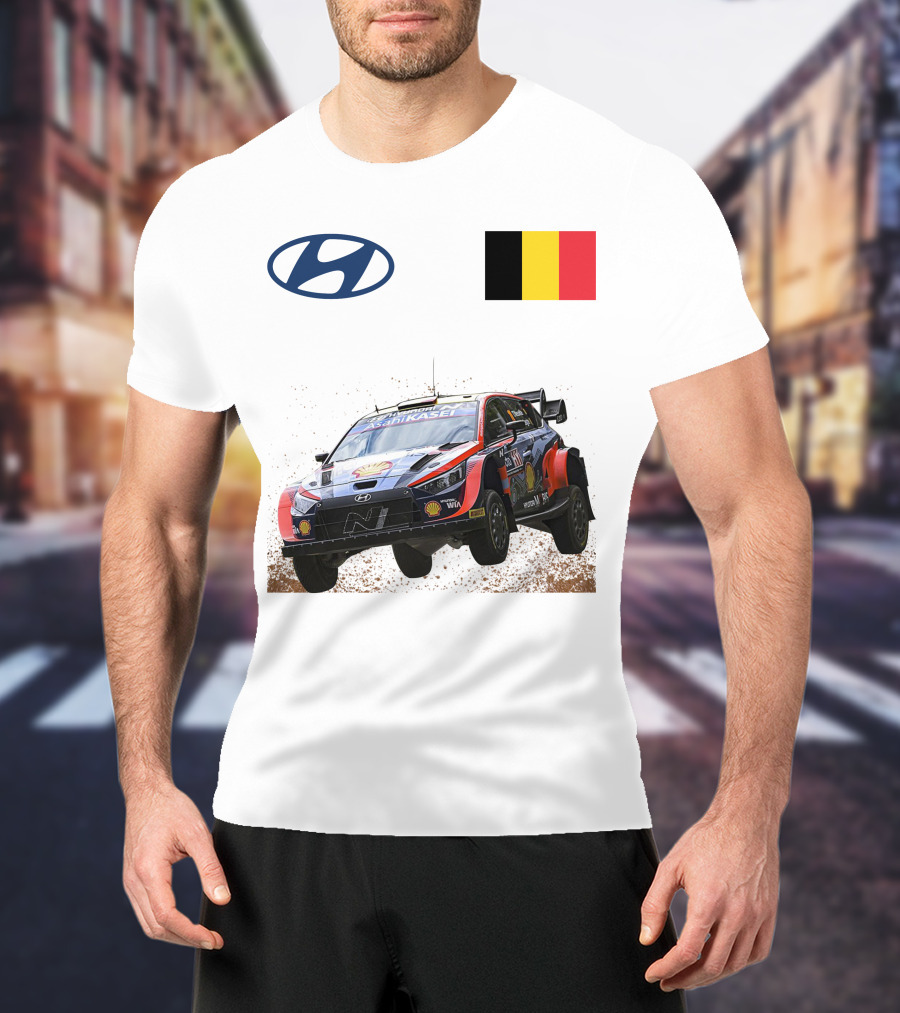 Neuville Hyundai Motorsport Team Rally Car Belgium Flag Iconic Racing Décor T-Shirt