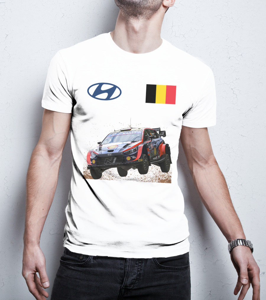 Neuville Hyundai Motorsport Team Rally Car Belgium Flag Iconic Racing Décor T-Shirt