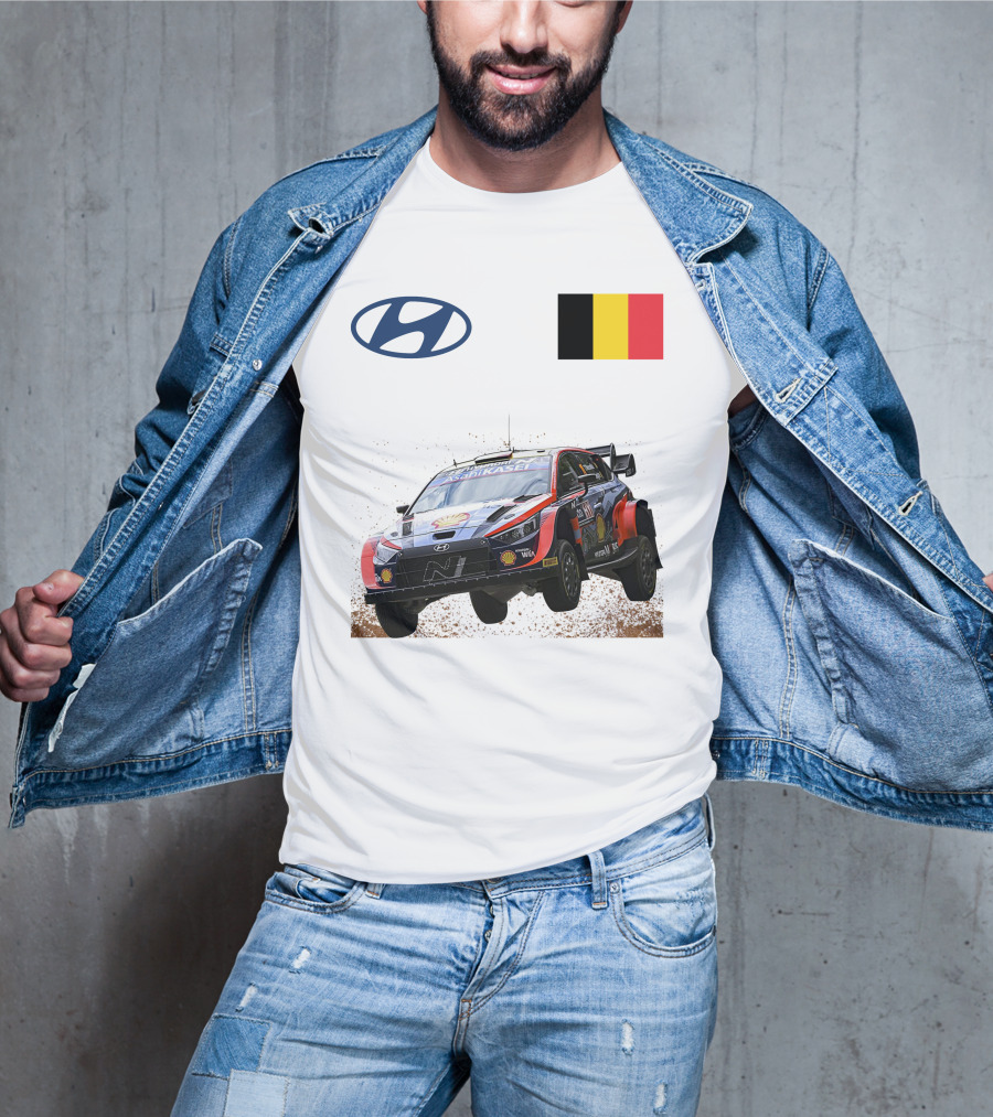 Neuville Hyundai Motorsport Team Rally Car Belgium Flag Iconic Racing Décor T-Shirt