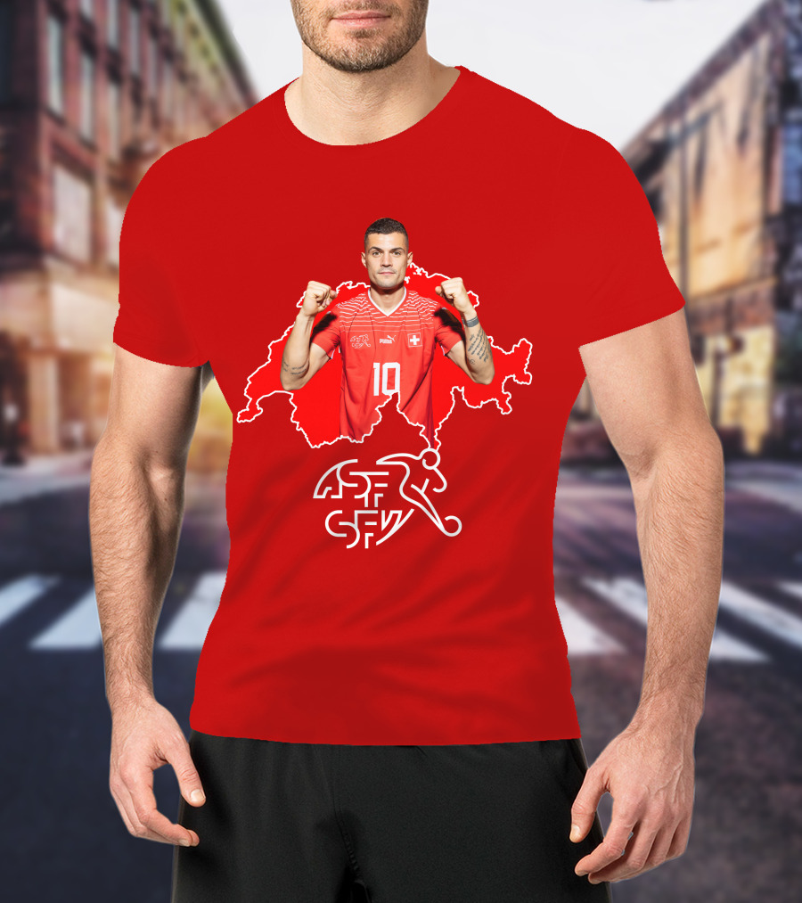 Granit Xhaka Switzerland Number 10 Footballer Red Swiss Map T-Shirt