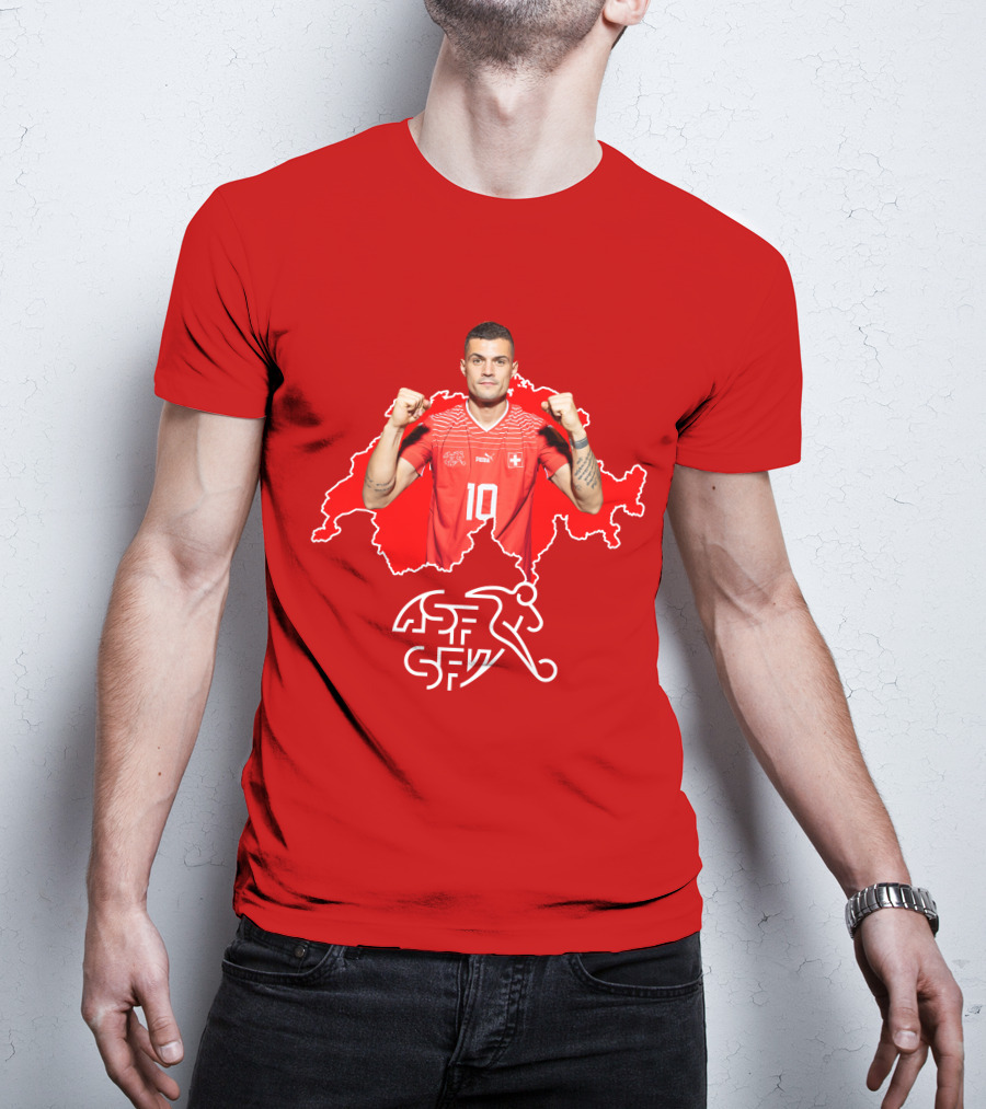 Granit Xhaka Switzerland Number 10 Footballer Red Swiss Map T-Shirt