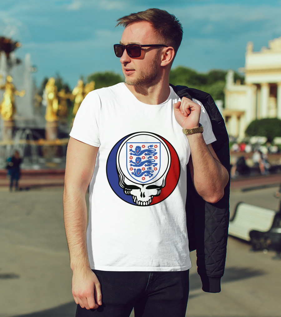 England National Football Team Three Lions Grateful Dead Skull Emblem T-Shirt