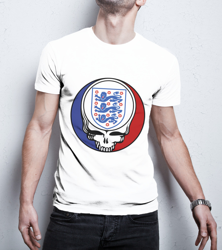 England National Football Team Three Lions Grateful Dead Skull Emblem T-Shirt